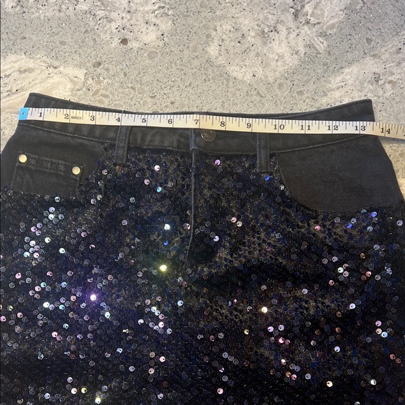 Mustard Seed Black Sequin Denim Mini Skirt S - Picture 6 of 8